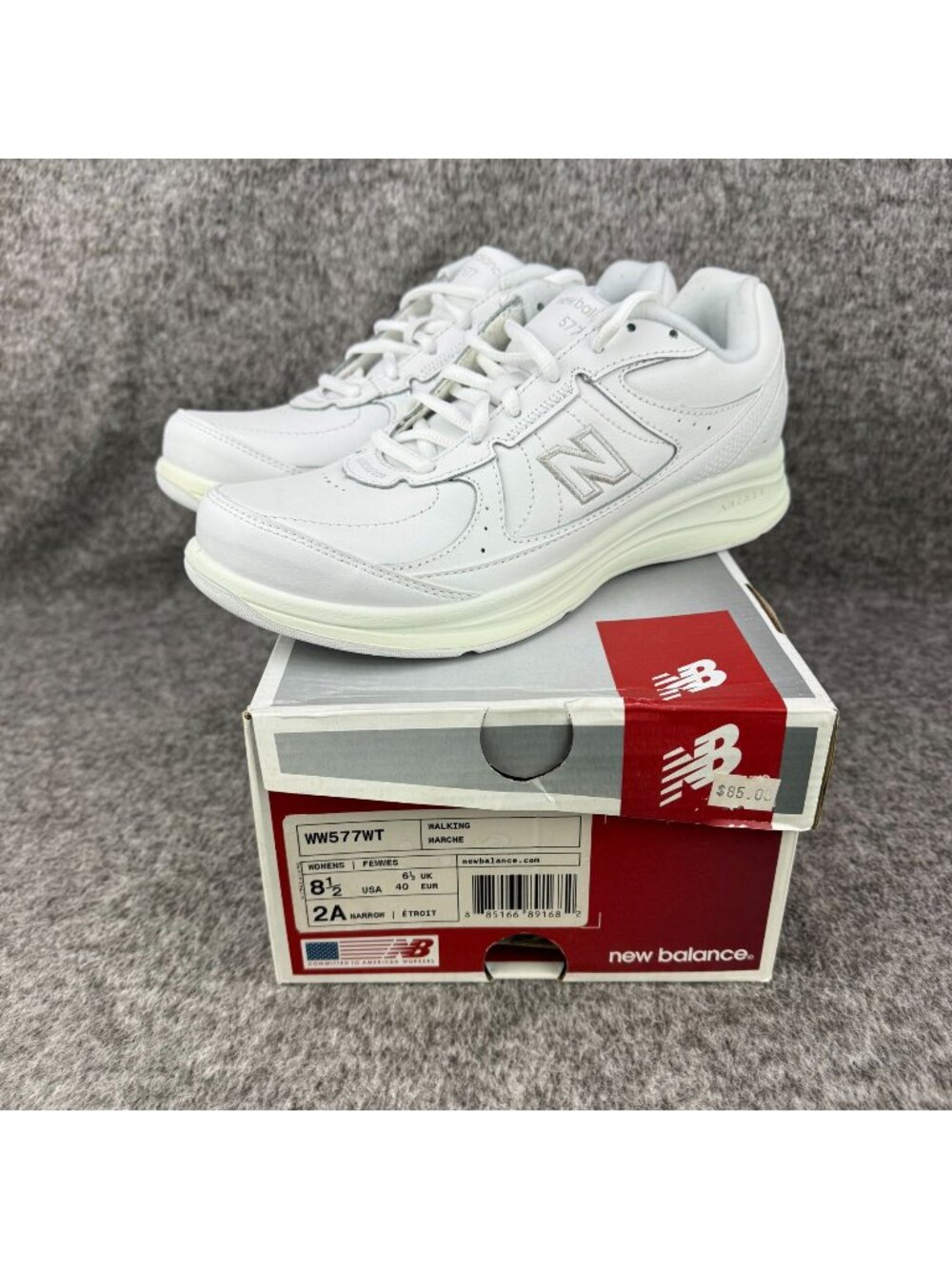 ✅Womens 8.5 2A New Balance 577 White Leather Lace Up Comfort Walking Sneakers